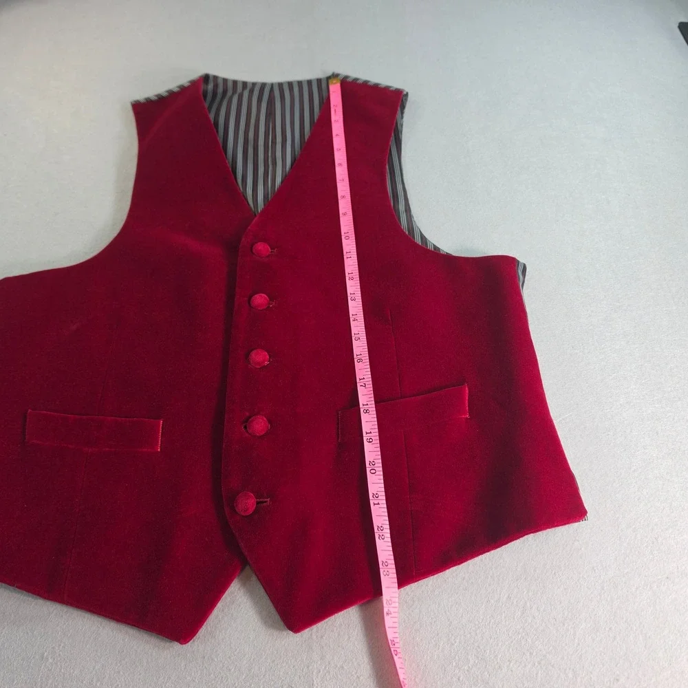 Vintage Red Velvet Waistcoat Vest Mens Striped Back Cinch Formal Holiday Red